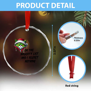 Funny Cat Green Christmas Crystal Glass Ornament On The Naughty List And I Regret Nothing TS14 Print Your Wear