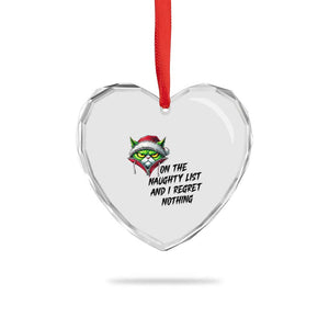 Funny Cat Green Christmas Heart Crystal Glass Ornament On The Naughty List And I Regret Nothing TS14 Print Your Wear