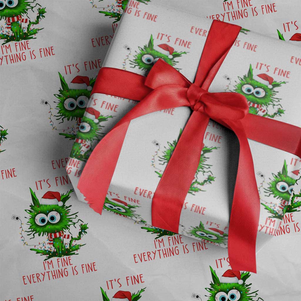 Funny Cat Green Christmas Wrapping Paper Roll It Is Fine I Am Fine Everything Is Fine TS14 White Print Your Wear