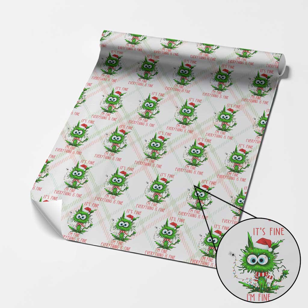 Funny Cat Green Christmas Wrapping Paper Roll It Is Fine I Am Fine Everything Is Fine TS14 Christmas Plaid Print Your Wear