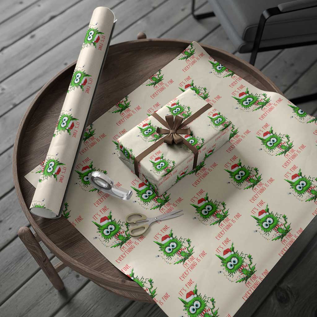 Funny Cat Green Christmas Wrapping Paper Roll It Is Fine I Am Fine Everything Is Fine TS14 Beige Print Your Wear