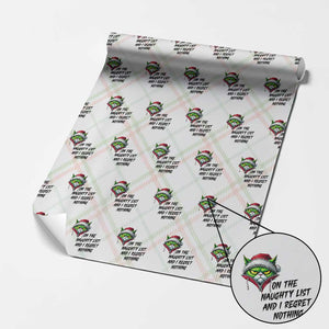 Funny Cat Green Christmas Wrapping Paper Roll On The Naughty List And I Regret Nothing TS14 Christmas Plaid Print Your Wear