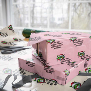 Funny Cat Green Christmas Wrapping Paper Roll On The Naughty List And I Regret Nothing TS14 Light Pink Print Your Wear