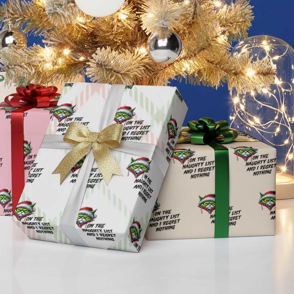 Funny Cat Green Christmas Wrapping Paper Roll On The Naughty List And I Regret Nothing TS14 Print Your Wear