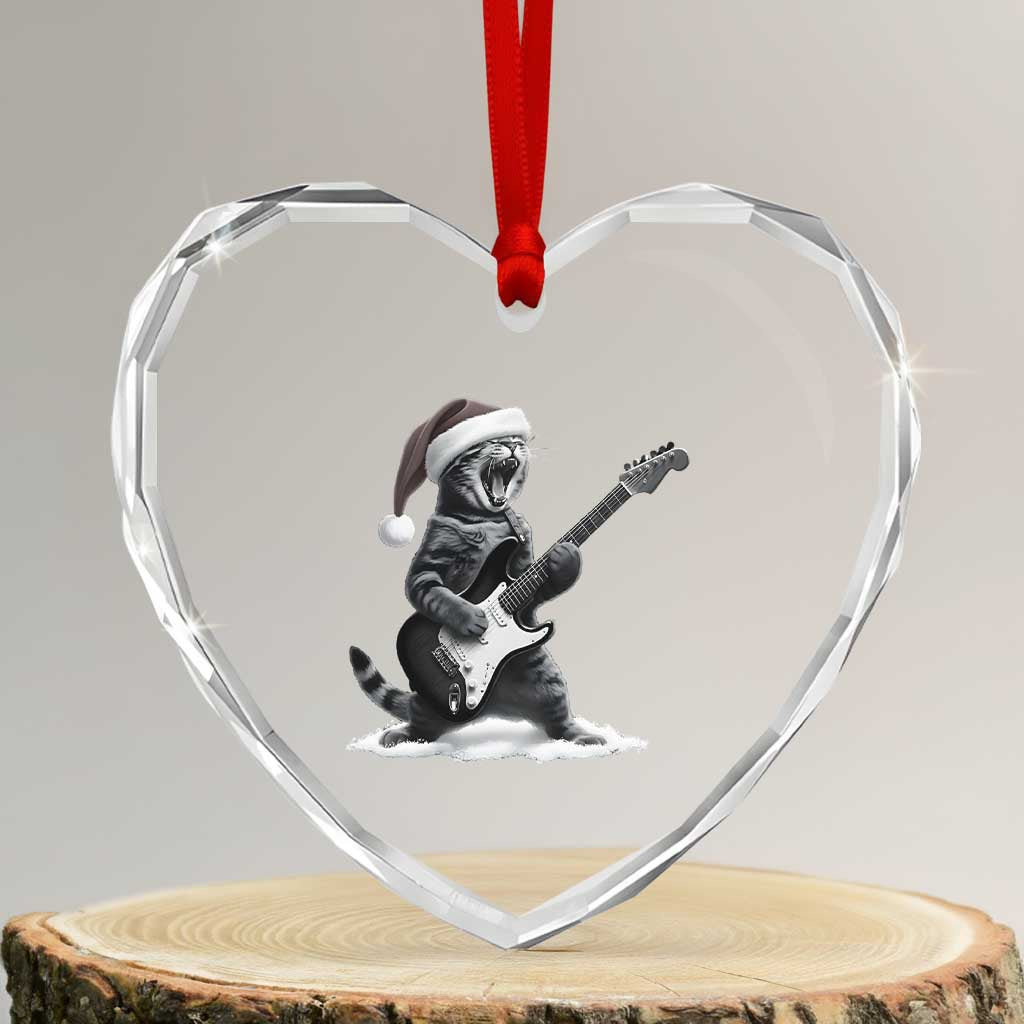Funny Cat Guitar Heart Crystal Glass Ornament Rock and Roll Christmas TS14 Transparent Glass 3'' Heart Print Your Wear