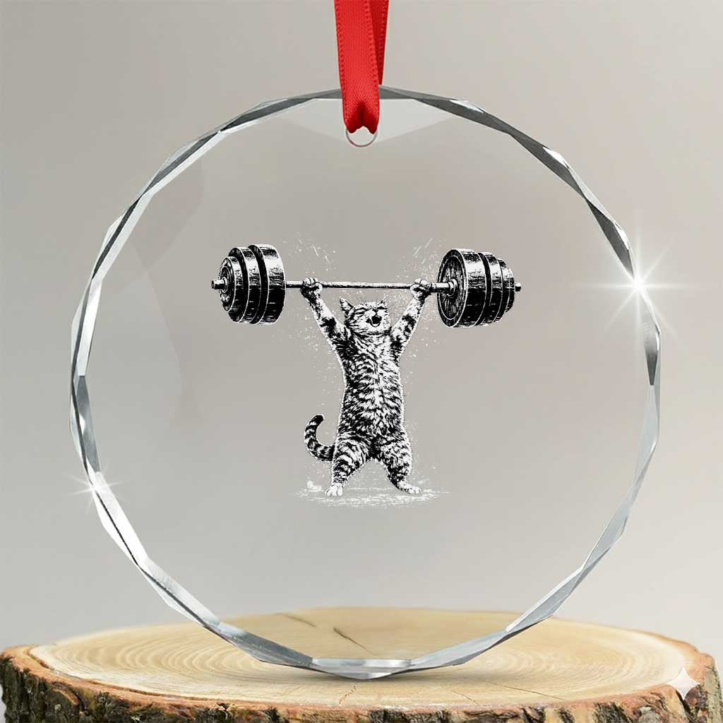 Funny Cat Gym Crystal Glass Ornament Weightlifting Workout TS10 Transparent Glass 3'' Circle Print Your Wear