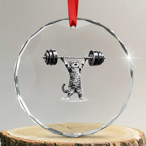 Funny Cat Gym Crystal Glass Ornament Weightlifting Workout TS10 Transparent Glass 3'' Circle Print Your Wear