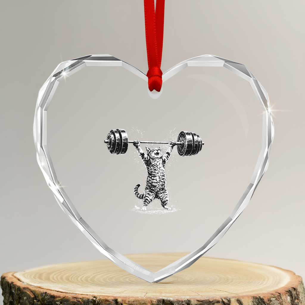 Funny Cat Gym Heart Crystal Glass Ornament Weightlifting Workout TS10 Transparent Glass 3'' Heart Print Your Wear
