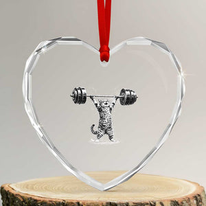 Funny Cat Gym Heart Crystal Glass Ornament Weightlifting Workout TS10 Transparent Glass 3'' Heart Print Your Wear