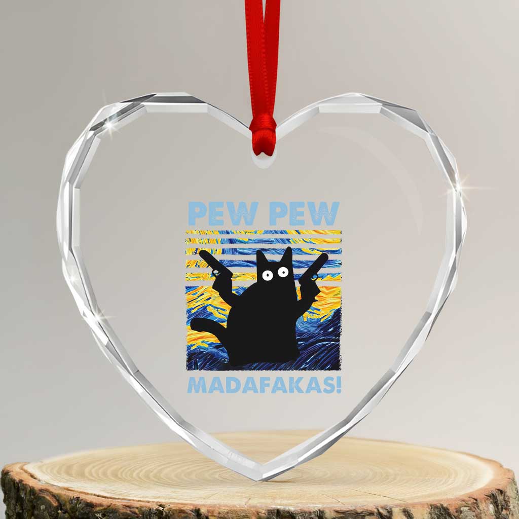 Funny Cat Heart Crystal Glass Ornament Pew Pew Madafakas Retro Vintage Starry Night TS02 Transparent Glass 3'' Heart Print Your Wear