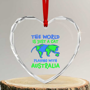 Funny Cat Heart Crystal Glass Ornament The World Is A Cat Playing With Australia TS02 Transparent Glass 3'' Heart Print Your Wear