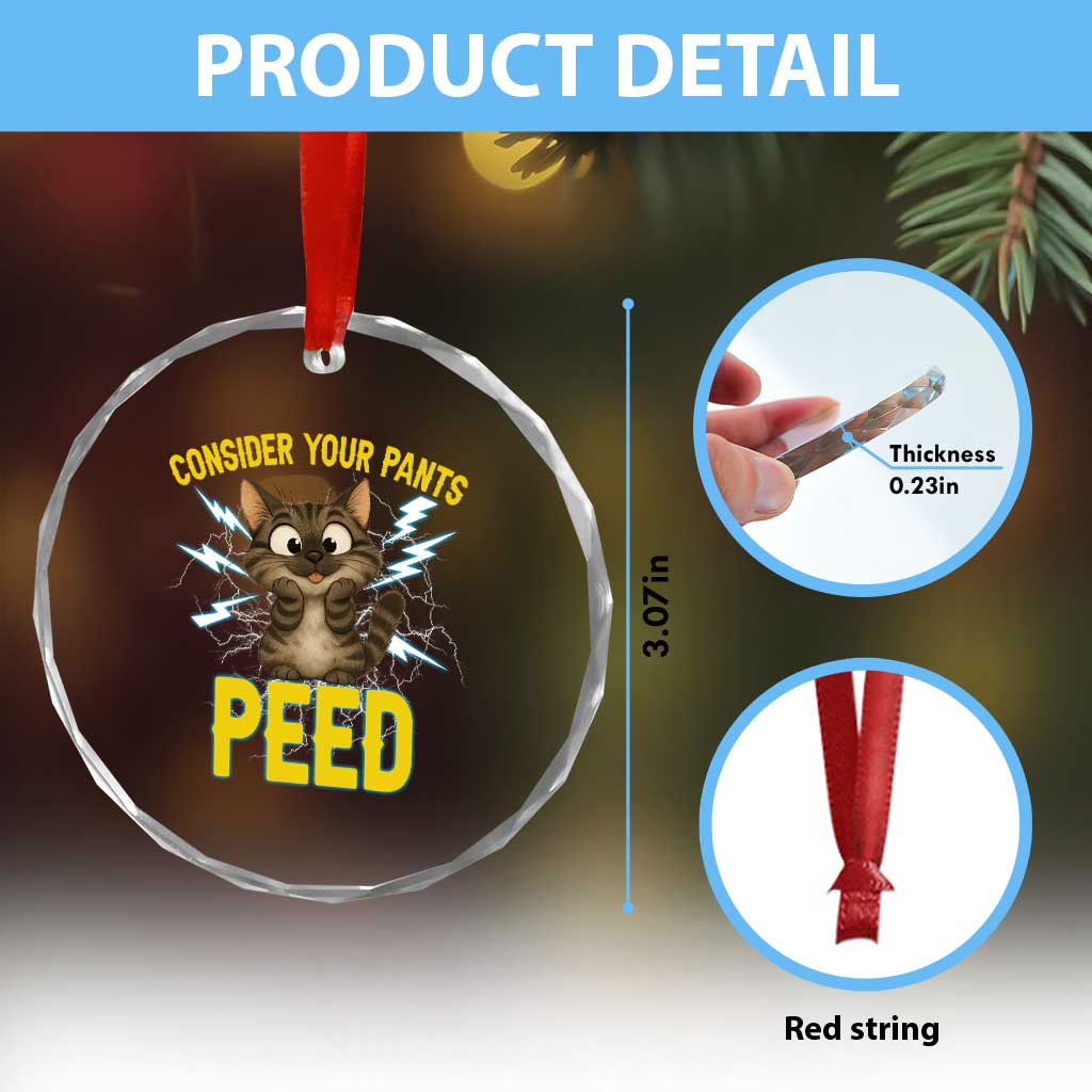 Funny Cat Lover Crystal Glass Ornament Consider Your Pants Peed Quote TS12 Print Your Wear