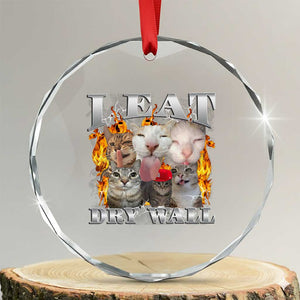 Funny Cat Meme Bootleg Graphic Crystal Glass Ornament I Eat Drywall Funny Weird Cursed Internet Memes TS10 Transparent Glass 3'' Circle Print Your Wear