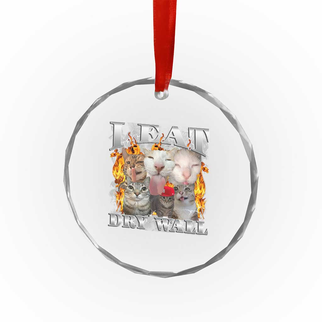 Funny Cat Meme Bootleg Graphic Crystal Glass Ornament I Eat Drywall Funny Weird Cursed Internet Memes TS10 Print Your Wear
