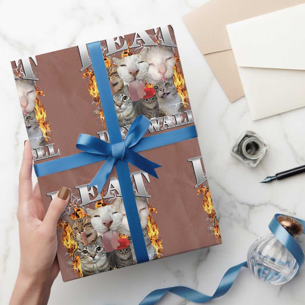 Funny Cat Meme Bootleg Graphic Wrapping Paper Roll I Eat Drywall Funny Weird Cursed Internet Memes TS10 Mocha Print Your Wear