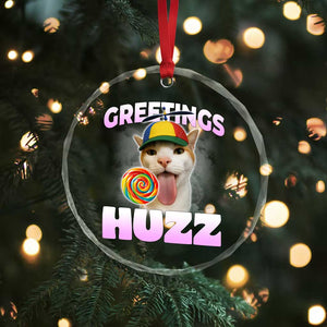 Funny Cat Meme Crystal Glass Ornament Greetings Huzz TS14 Print Your Wear
