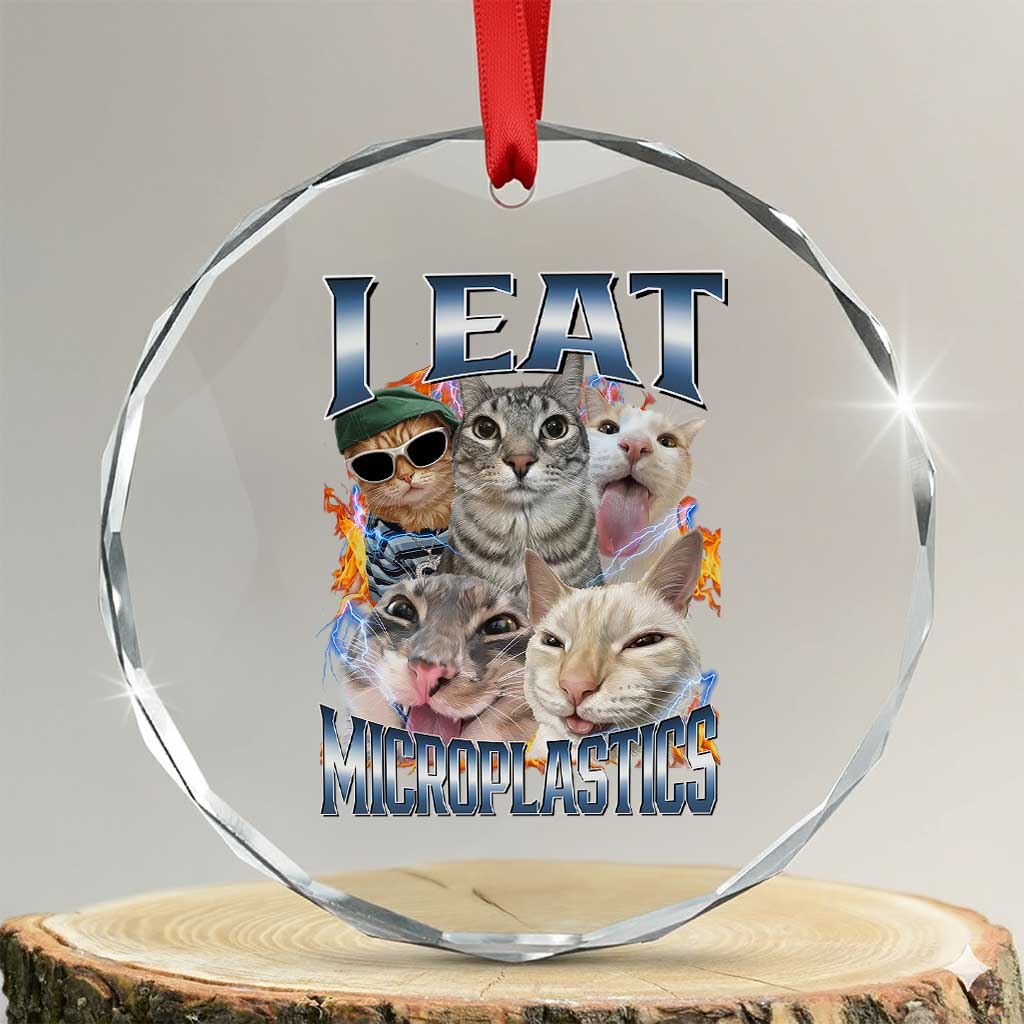Funny Cat Meme Crystal Glass Ornament I Eat Microplastics TS14 Transparent Glass 3'' Circle Print Your Wear