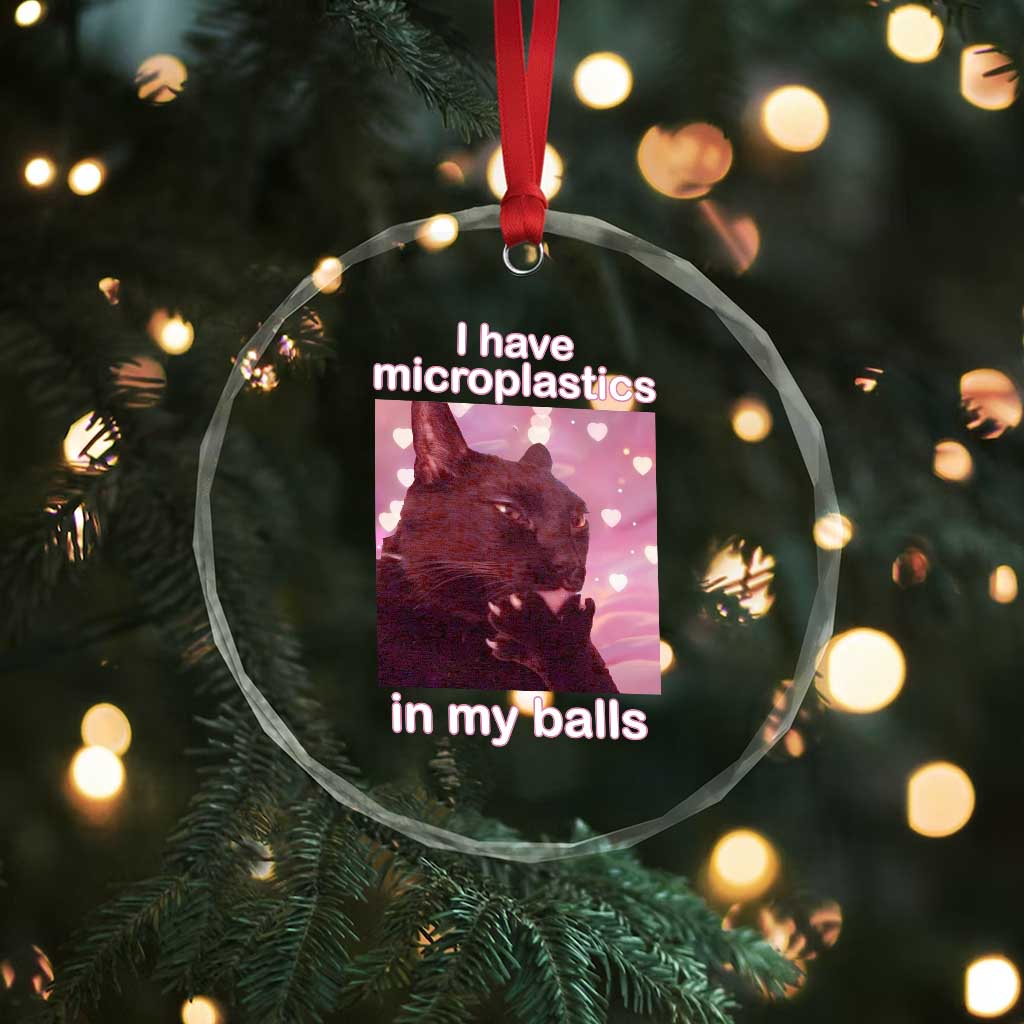 Funny Cat Meme Crystal Glass Ornament I Have Microplastics In My Balls Dank Meme TS10 Print Your Wear