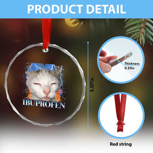 Funny Cat Meme Crystal Glass Ornament Ibuprofen Silly Kitten TS14 Print Your Wear