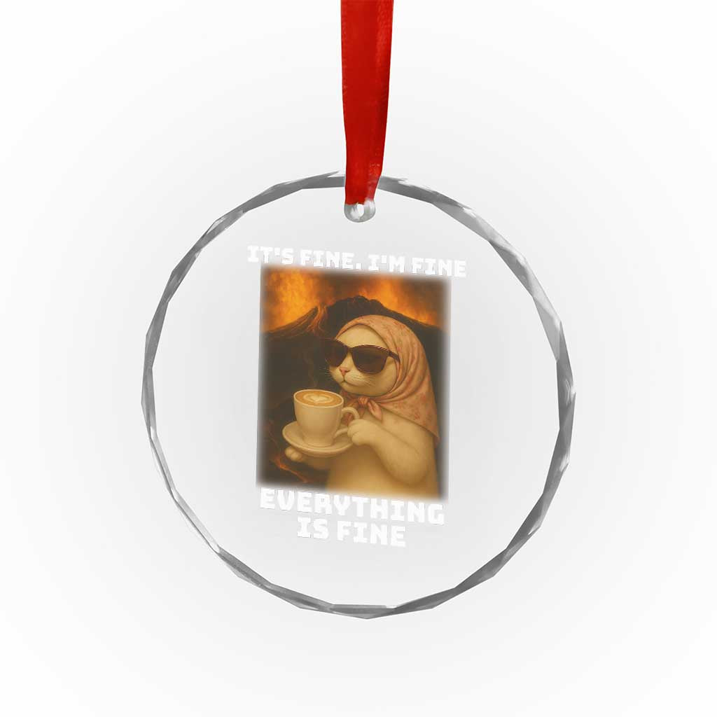 Funny Cat Meme Crystal Glass Ornament It Is Fine I Am Fine Every Thing Is Fine TS14 Print Your Wear