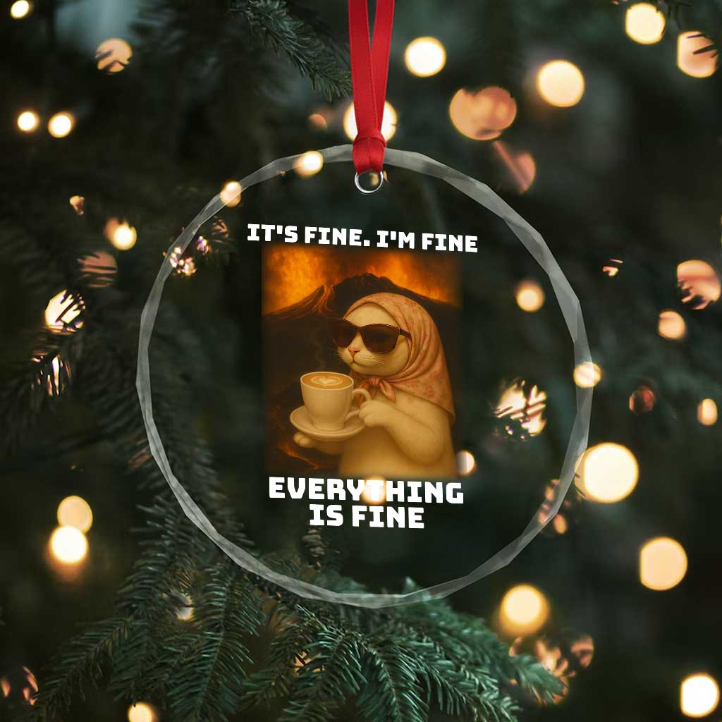 Funny Cat Meme Crystal Glass Ornament It Is Fine I Am Fine Every Thing Is Fine TS14 Print Your Wear