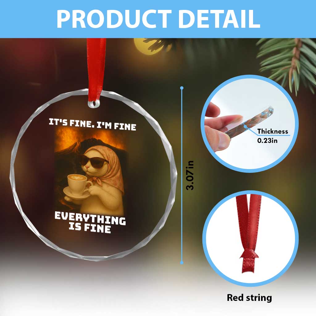 Funny Cat Meme Crystal Glass Ornament It Is Fine I Am Fine Every Thing Is Fine TS14 Print Your Wear