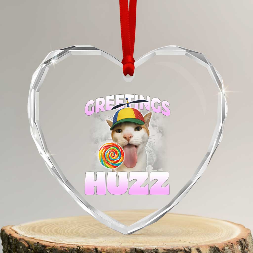Funny Cat Meme Heart Crystal Glass Ornament Greetings Huzz TS14 Transparent Glass 3'' Heart Print Your Wear
