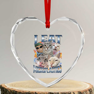 Funny Cat Meme Heart Crystal Glass Ornament I Eat Microplastics TS14 Transparent Glass 3'' Heart Print Your Wear