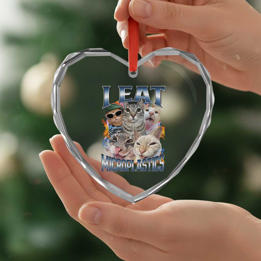 Funny Cat Meme Heart Crystal Glass Ornament I Eat Microplastics TS14 Print Your Wear