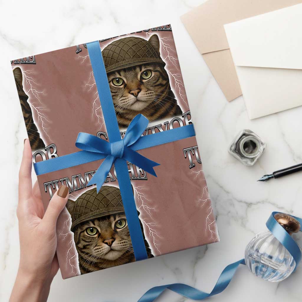 Funny Cat Meme Humor Wrapping Paper Roll Tummy Ache Survivor Lightning Cats Parody TS02 Mocha Print Your Wear
