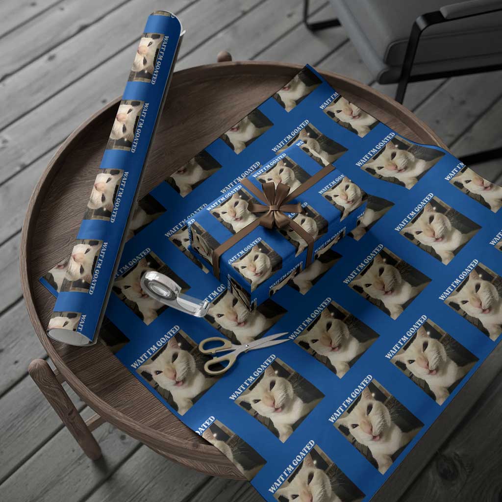 Funny Cat Meme Lover Wrapping Paper Roll Wait Im Goated TS12 Blue Print Your Wear