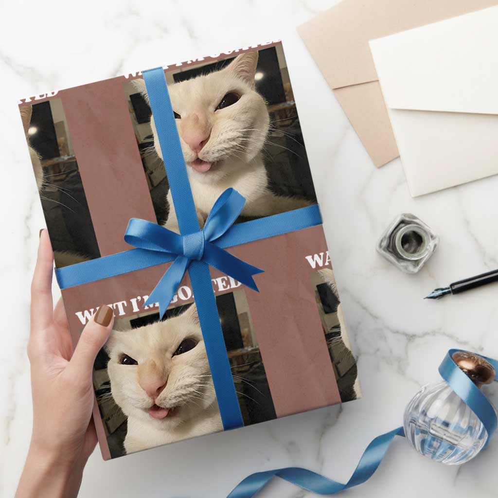 Funny Cat Meme Lover Wrapping Paper Roll Wait Im Goated TS12 Mocha Print Your Wear