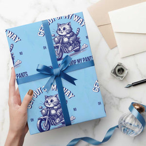 Funny Cat Meme Wrapping Paper Roll Get Out of My Way Gonna Poop My Pants Adult Humor Meme TS02 Light Blue Print Your Wear
