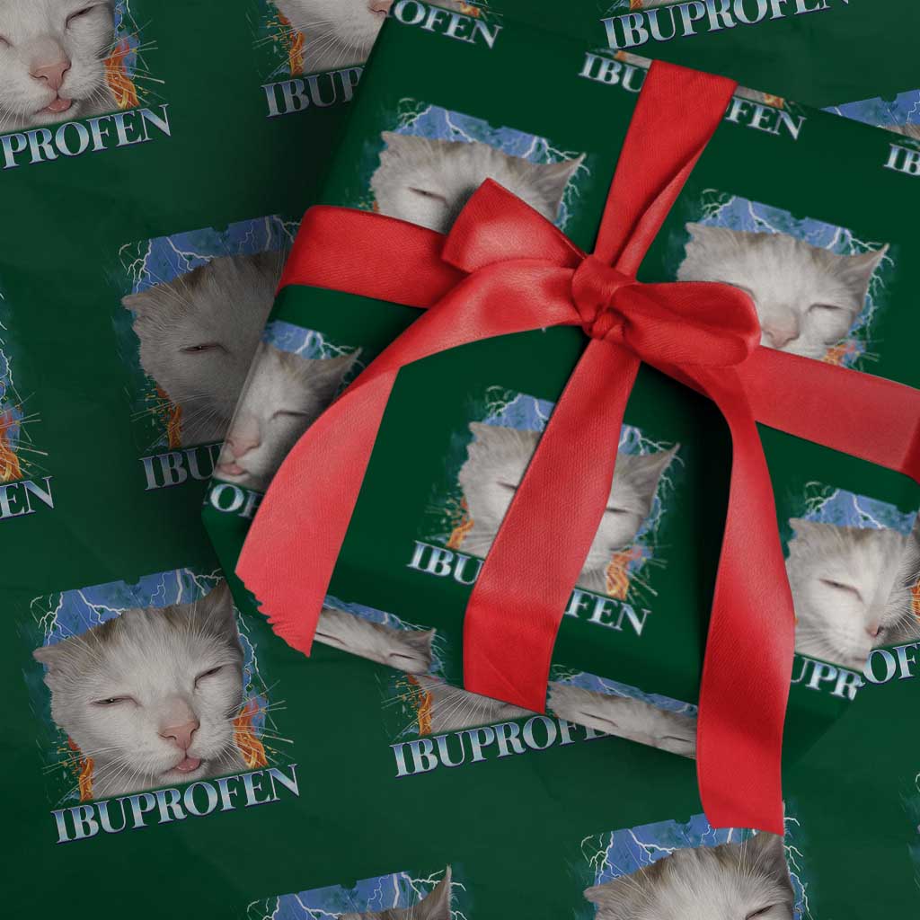 Funny Cat Meme Wrapping Paper Roll Ibuprofen Silly Kitten TS14 Green Print Your Wear