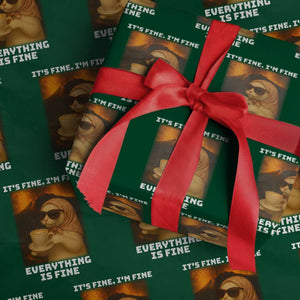 Funny Cat Meme Wrapping Paper Roll It Is Fine I Am Fine Every Thing Is Fine TS14 Green Print Your Wear