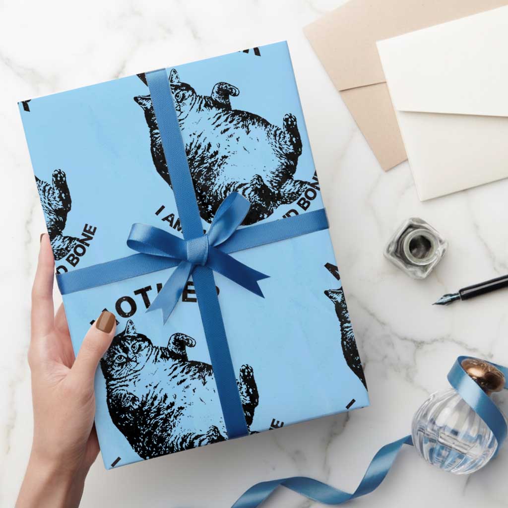 Funny Cat Mother I Am But Skin And Bone Wrapping Paper Roll TS11 Light Blue Print Your Wear