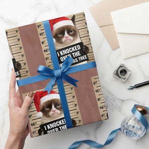 Funny Cat Mugshot Xmas Wrapping Paper Roll I Will Protect You Kitten No Matter What TS14 Mocha Print Your Wear