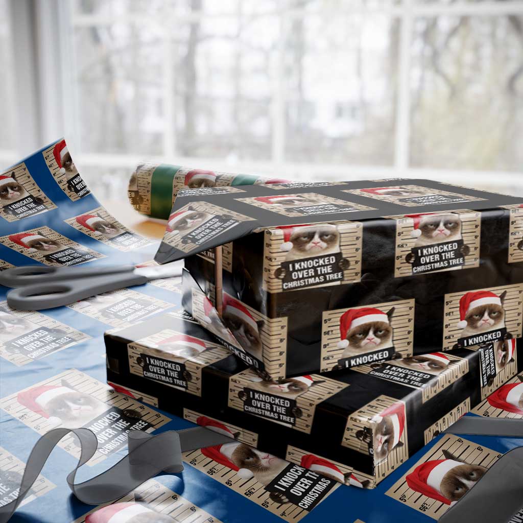 Funny Cat Mugshot Xmas Wrapping Paper Roll I Will Protect You Kitten No Matter What TS14 Black Print Your Wear