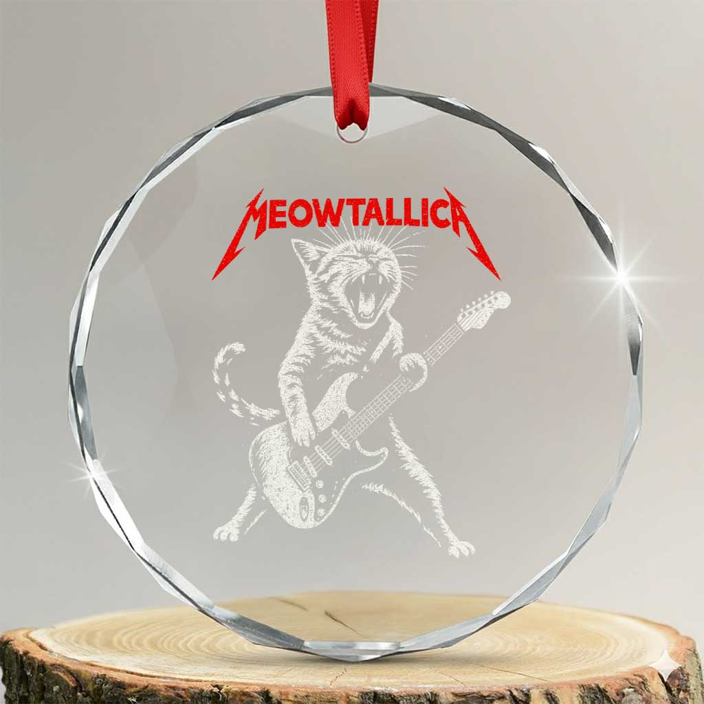 Funny Cat Playing Guitar Crystal Glass Ornament Vintage 90s Classic Rock Star Cat Graphic Rock and Roll TS10 Transparent Glass 3'' Circle Print Your Wear