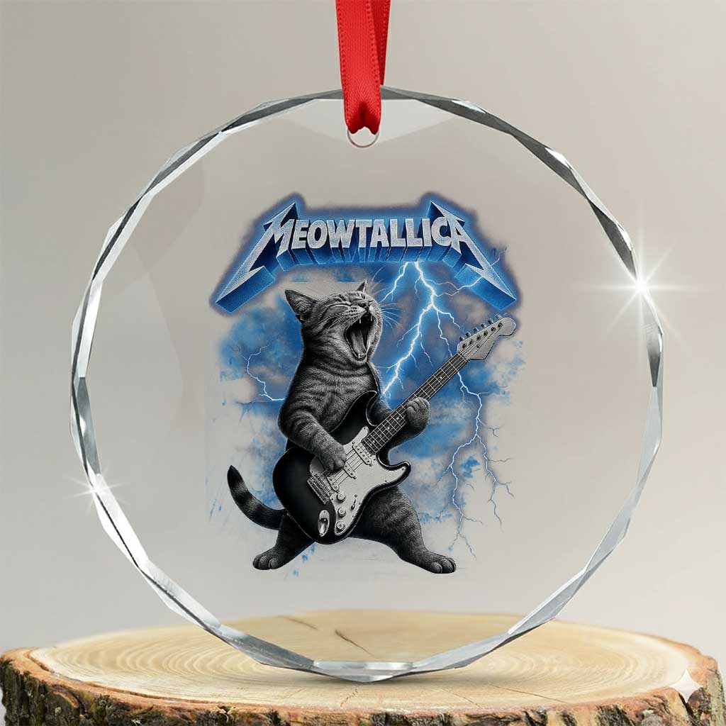 Funny Cat Playing Guitar Crystal Glass Ornament Vintage 90s Style Bootleg Graphic Rock Star Rock Cat TS10 Transparent Glass 3'' Circle Print Your Wear