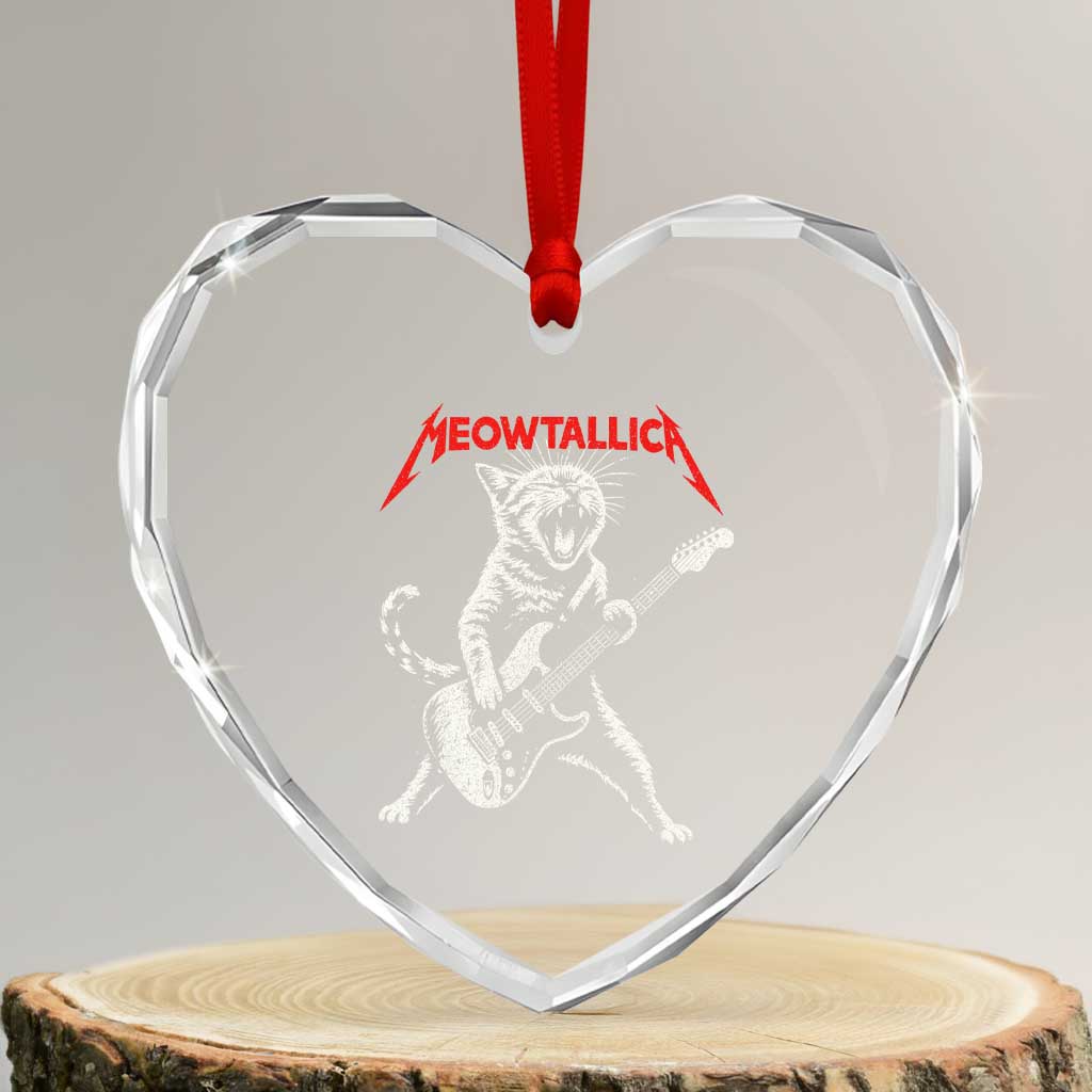 Funny Cat Playing Guitar Heart Crystal Glass Ornament Vintage 90s Classic Rock Star Cat Graphic Rock and Roll TS10 Transparent Glass 3'' Heart Print Your Wear
