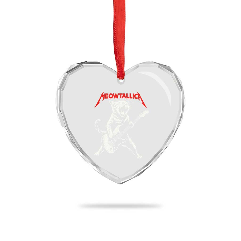 Funny Cat Playing Guitar Heart Crystal Glass Ornament Vintage 90s Classic Rock Star Cat Graphic Rock and Roll TS10 Print Your Wear