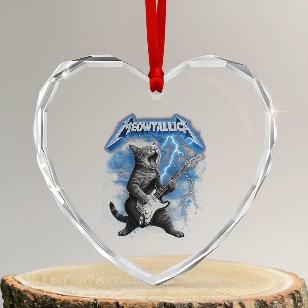 Funny Cat Playing Guitar Heart Crystal Glass Ornament Vintage 90s Style Bootleg Graphic Rock Star Rock Cat TS10 Transparent Glass 3'' Heart Print Your Wear