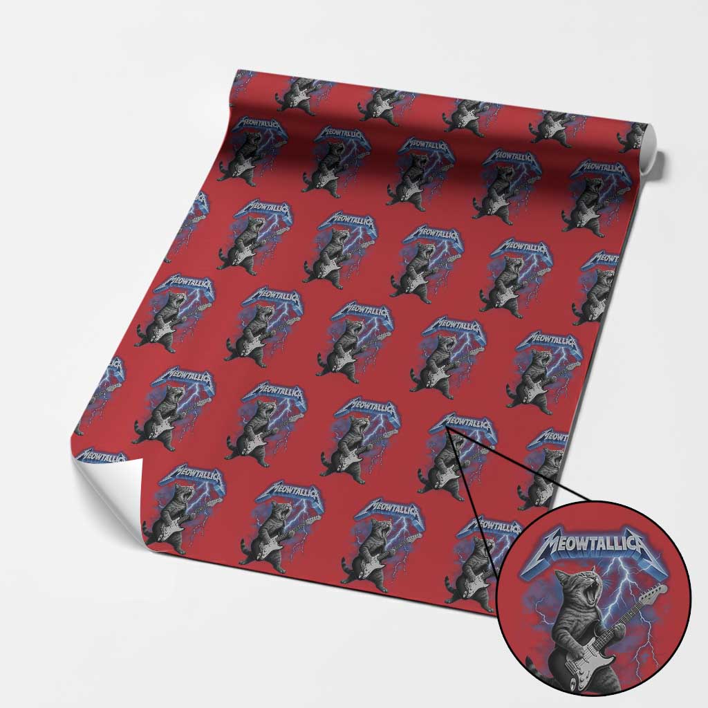 Funny Cat Playing Guitar Wrapping Paper Roll Vintage 90s Style Bootleg Graphic Rock Star Rock Cat TS10 Red Print Your Wear