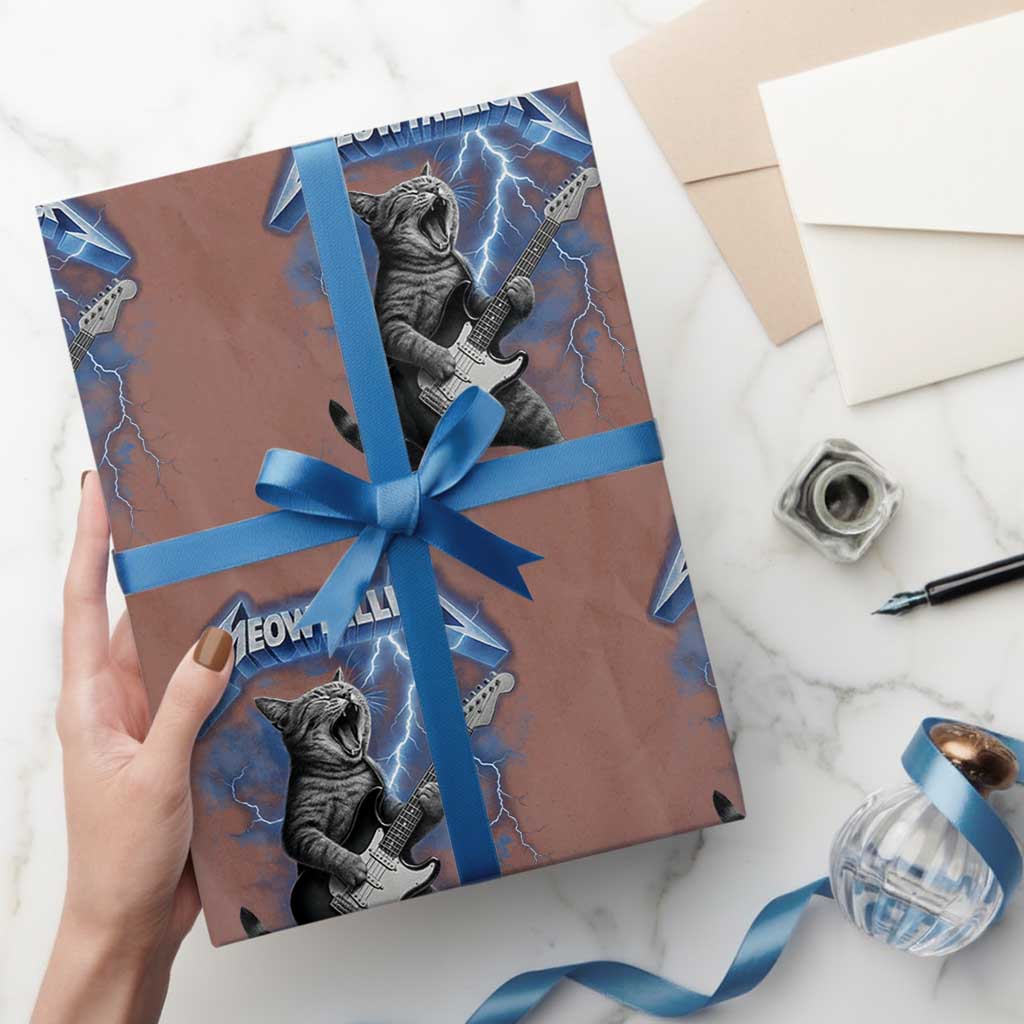 Funny Cat Playing Guitar Wrapping Paper Roll Vintage 90s Style Bootleg Graphic Rock Star Rock Cat TS10 Mocha Print Your Wear