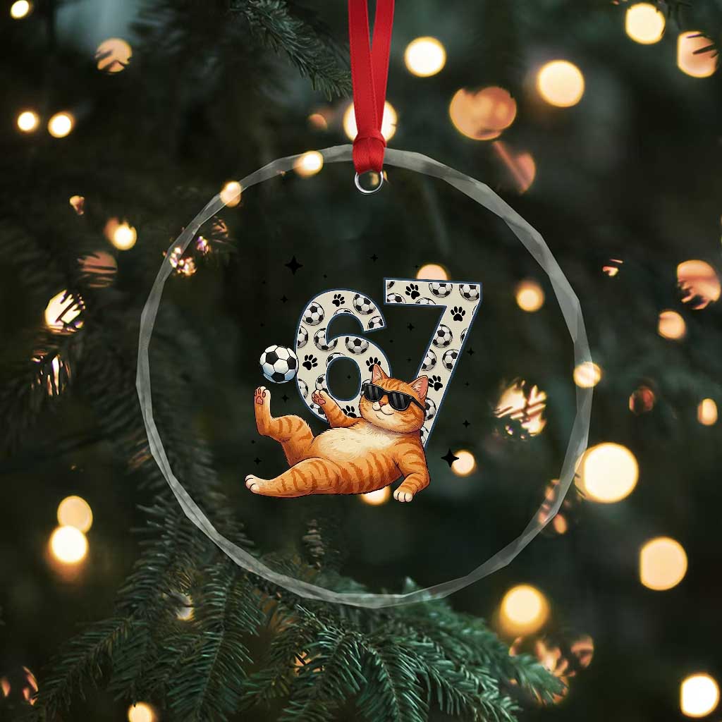 Funny Cat Playing Soccer Crystal Glass Ornament Six Seven Meme TS12 Print Your Wear