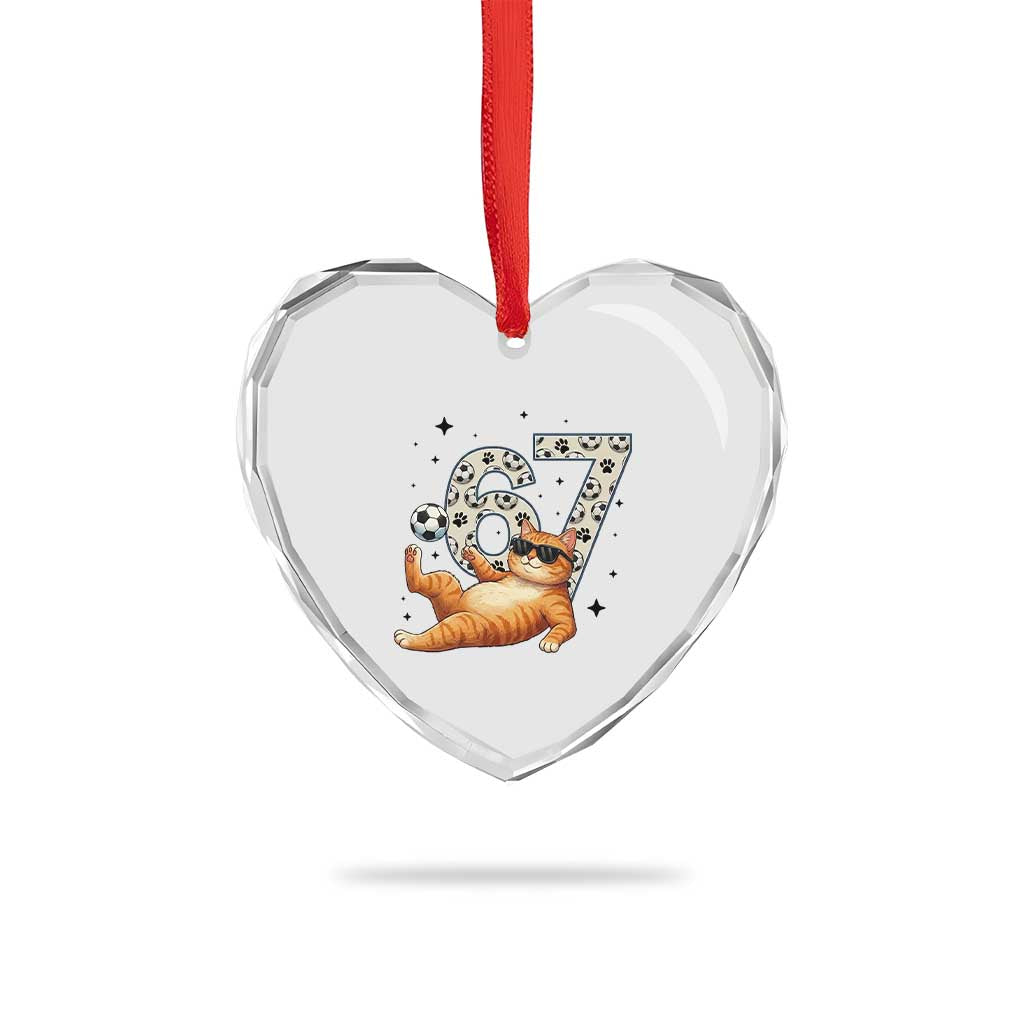 Funny Cat Playing Soccer Heart Crystal Glass Ornament Six Seven Meme TS12 Print Your Wear