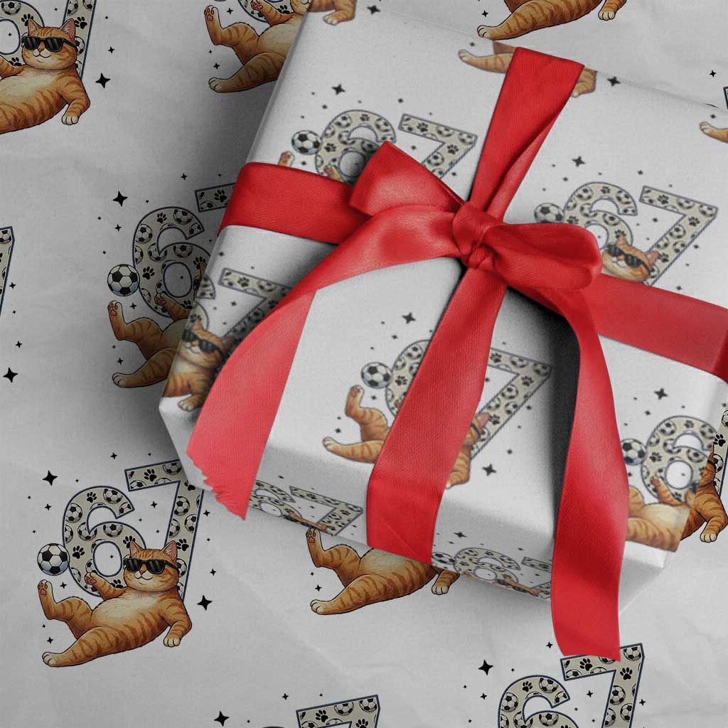 Funny Cat Playing Soccer Wrapping Paper Roll Six Seven Meme TS12 White Print Your Wear
