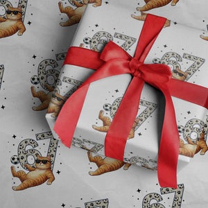 Funny Cat Playing Soccer Wrapping Paper Roll Six Seven Meme TS12 White Print Your Wear