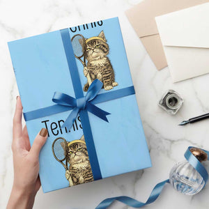 Funny Cat Plays Tennis Wrapping Paper Roll Because Murder Is Wrong TS12 Light Blue Print Your Wear